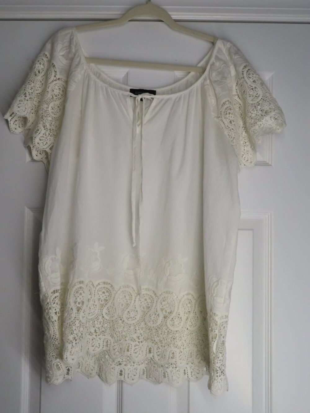 Karen Kane Lace Trim Blouse Cottagecore Boho Peasant Top Cotton XL
